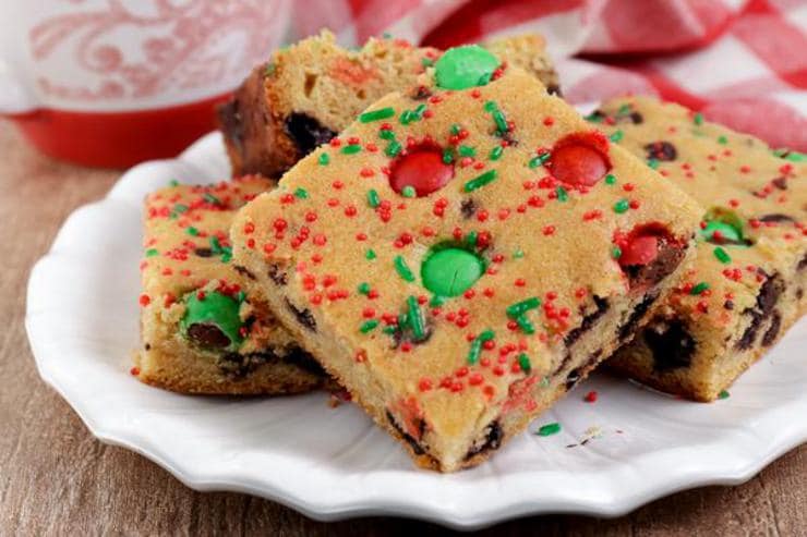 Easy Cookie Bars – Best Homemade Christmas Chocolate Chip M & M Candy Cookie Bar Recipe – Desserts – Snacks – Quick – Simple