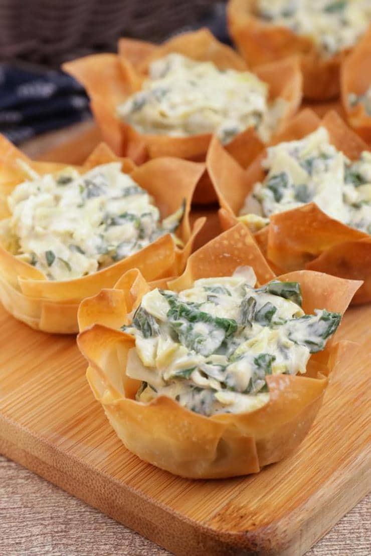 Easy Spinach Artichoke Wonton Cups – Best Homemade Spinach Artichoke Recipe – Finger Food – Appetizers – Snacks – Party Food – Quick – Simple