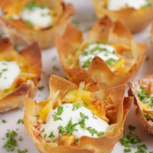 Easy Mini Chicken Enchilada Wonton Cups – Best Homemade Chicken Enchilada Recipe – Finger Food – Appetizers – Snacks – Party Food – Quick – Simple
