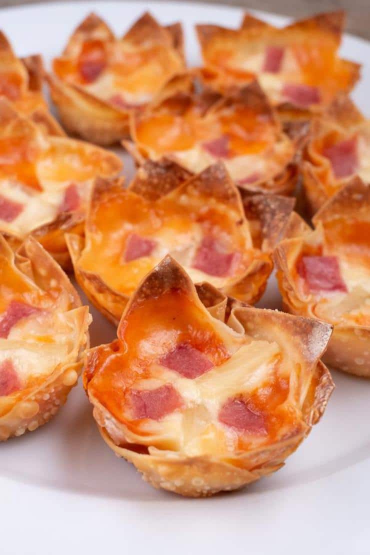Easy Pizza Wonton Cups – Best Homemade Hawaiian Ham & Pineapple Wonton Pizza Recipe – Finger Food – Appetizers – Snacks – Party Food – Quick – Simple