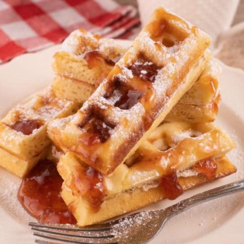 Easy Waffles – Best Homemade Strawberry Cream Cheese Stuffed Waffle Sticks Recipe – {Easy} Breakfast – Dinner – Snacks – Desserts – Quick – Simple