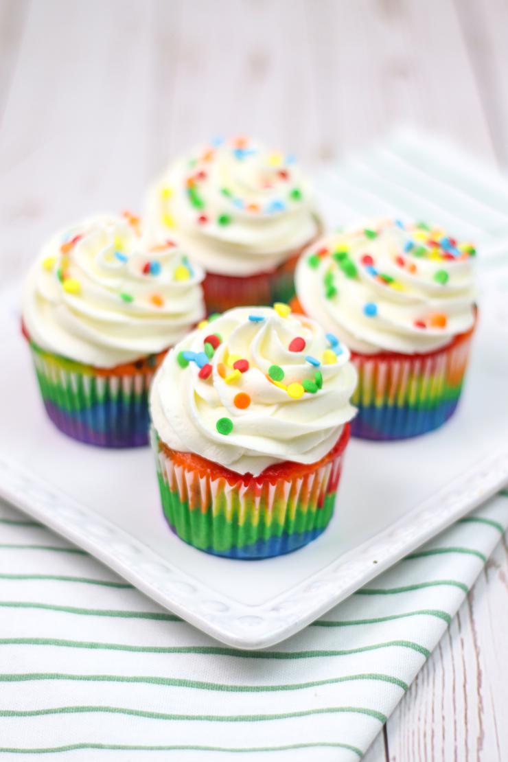 Rainbow Cupcakes With Buttercream Frosting - Easy Frosted Swirled Cupcakes - Party Food - Desserts