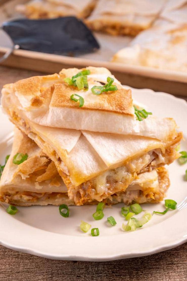 Easy Sheet Pan Buffalo Chicken Quesadilla – Best Appetizers – Dinner – Lunch - Party Food – Quick – Simple