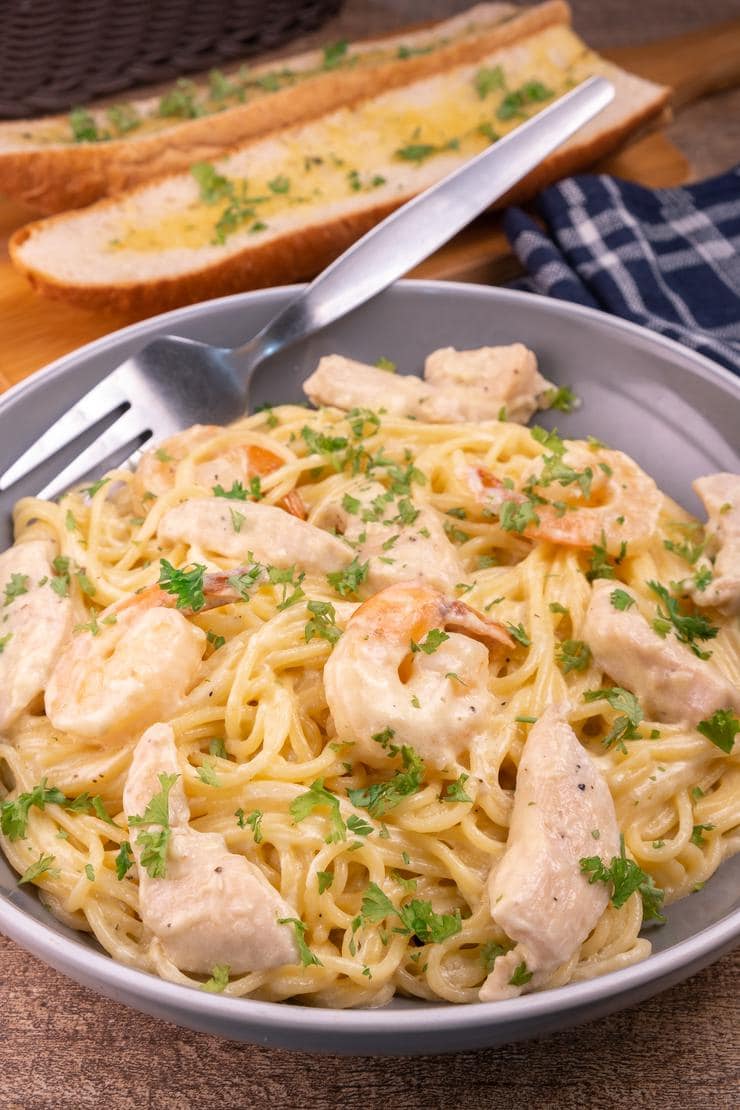 Easy Chicken And Shrimp Carbonara Pasta – Best Homemade Recipe – Dinner – Lunch – Quick – Simple